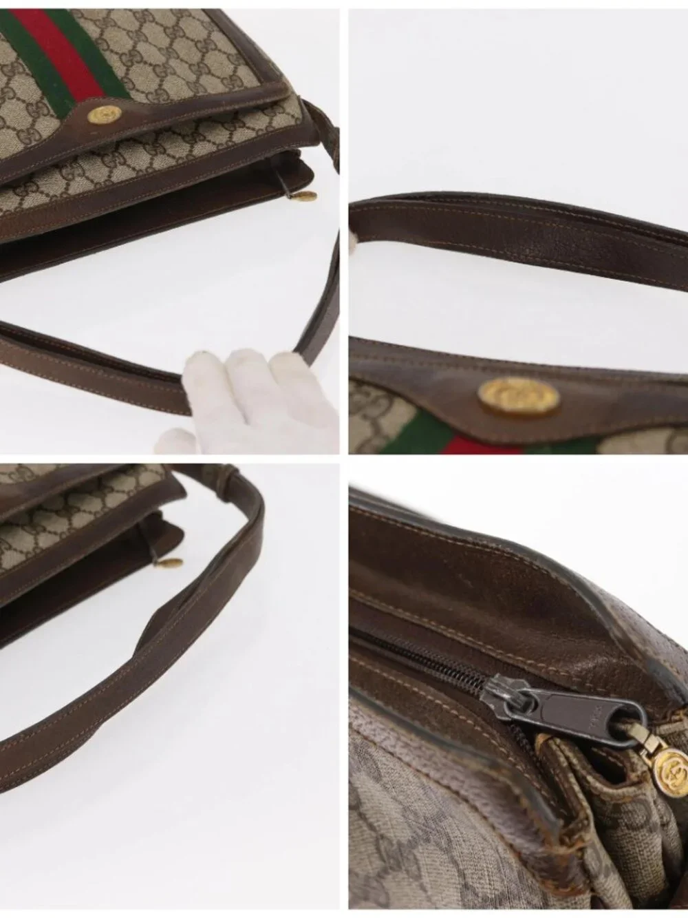 GUCCI GG Supreme Web Sherry Line Bag PVC Beige Gold 41 001 4085 Auth 158517 - Picture 16 of 16